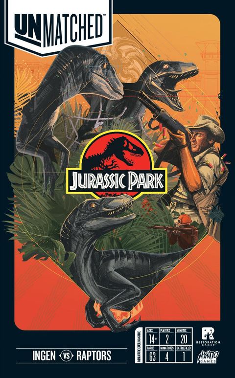 Unmatched: Jurassic Park – InGen vs Raptors board game box front