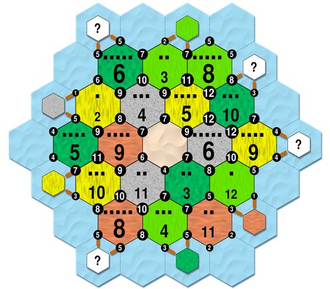 A balanced Settlers of Catan setup drawn by CMG Lee based on data in the Catan Universe game.