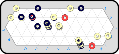 Game in progress for DVONN , as an illustrative example.