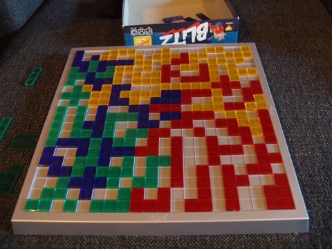 A game of Blokus being played at a special board game weekend camp in Finland.