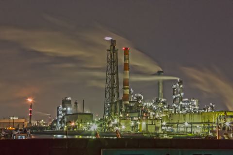 Night view of the factory