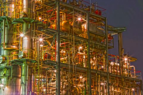 Night view of the factory