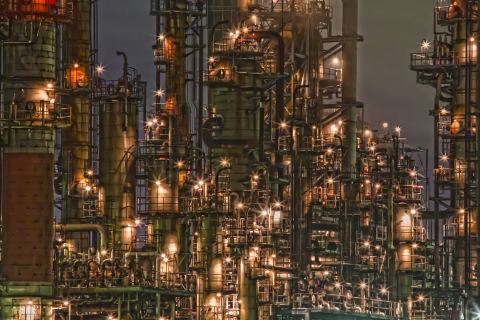 Night view of the factory