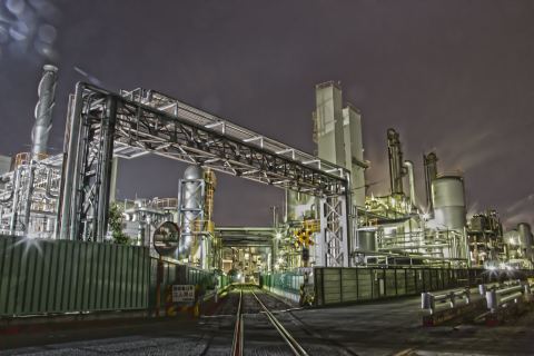 Night view of the factory