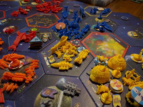 Shot of Twilight Imperium 3rd edition being played