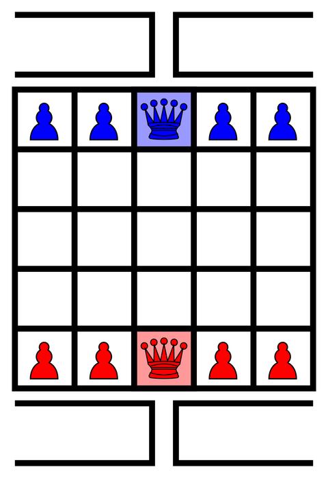 Spielplan von Onitama mit Startaufstellung